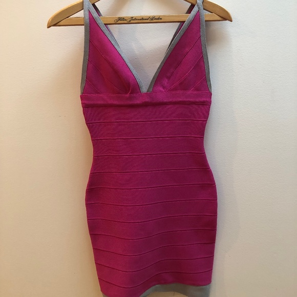 Herve Leger Hot Pink and Gray Bandage Dress Size Small - Picture 4 of 16
